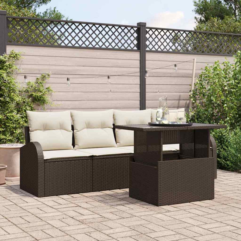Tuin Sofa Set met kussen 5 pcs Bruin Poly riet is nu te koop bij PeponiXL, paradijselijk wonen!