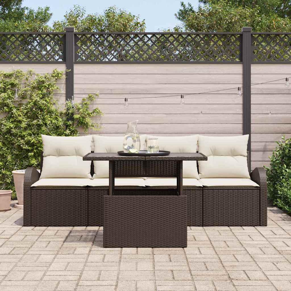 Tuin Sofa Set met kussen 5 pcs Bruin Poly riet is nu te koop bij PeponiXL, paradijselijk wonen!