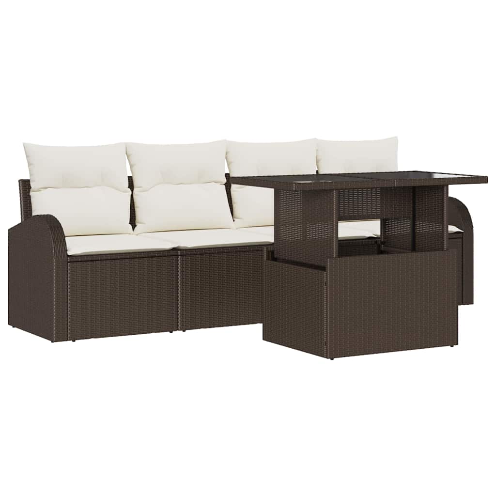 Tuin Sofa Set met kussen 5 pcs Bruin Poly riet is nu te koop bij PeponiXL, paradijselijk wonen!