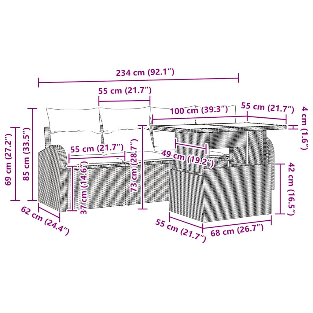 Tuin Sofa Set met kussen 5 pcs Bruin Poly riet is nu te koop bij PeponiXL, paradijselijk wonen!