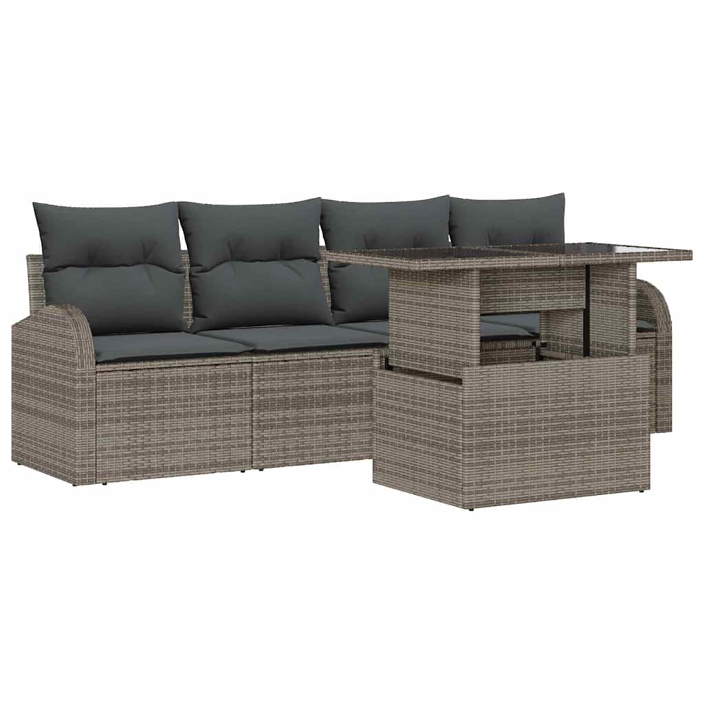 Tuin Sofa Set met kussen 5 pcs Grijs Poly riet is nu te koop bij PeponiXL, paradijselijk wonen!