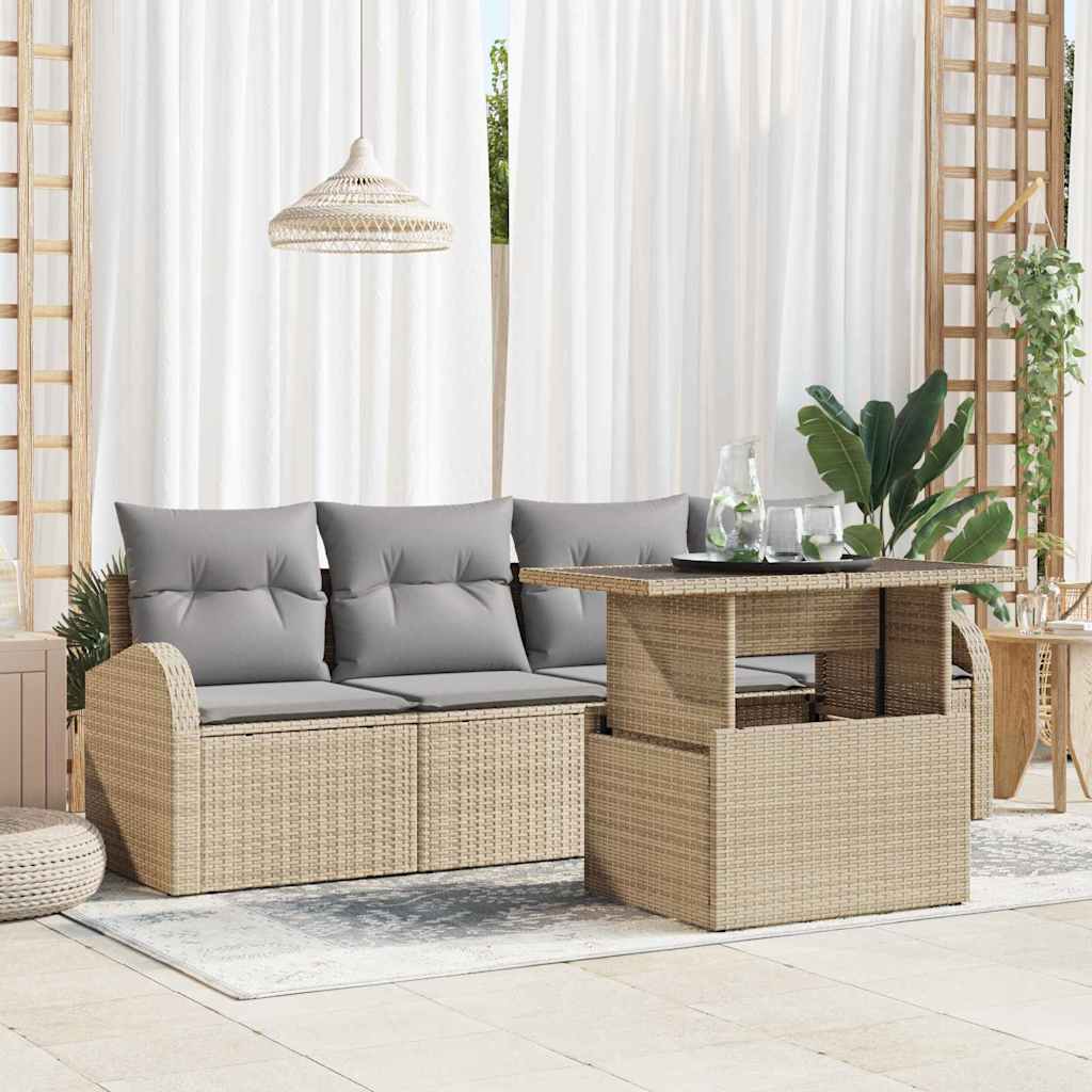 Tuin Sofa Set met kussen 5 pcs Beige Poly riet is nu te koop bij PeponiXL, paradijselijk wonen!