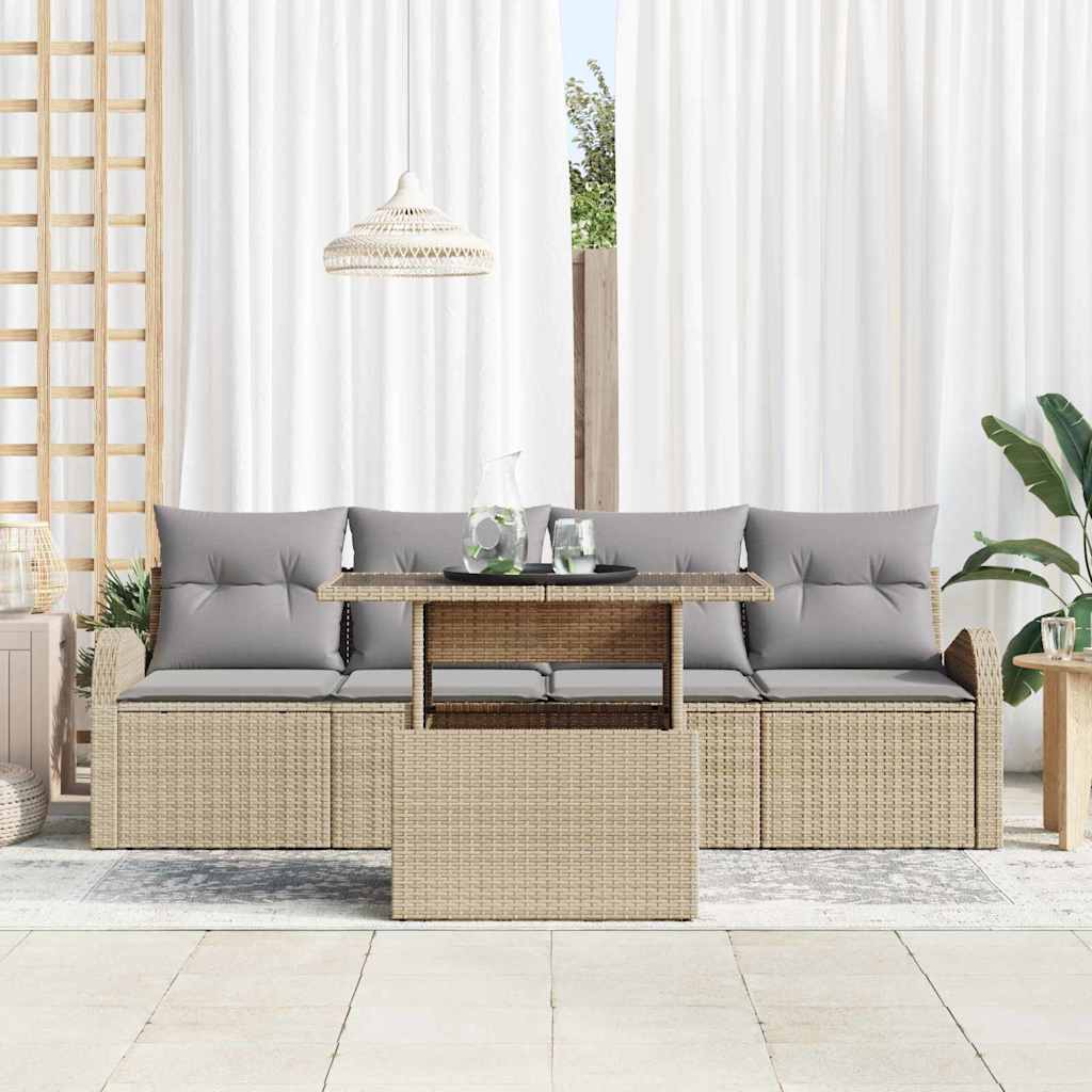 Tuin Sofa Set met kussen 5 pcs Beige Poly riet is nu te koop bij PeponiXL, paradijselijk wonen!