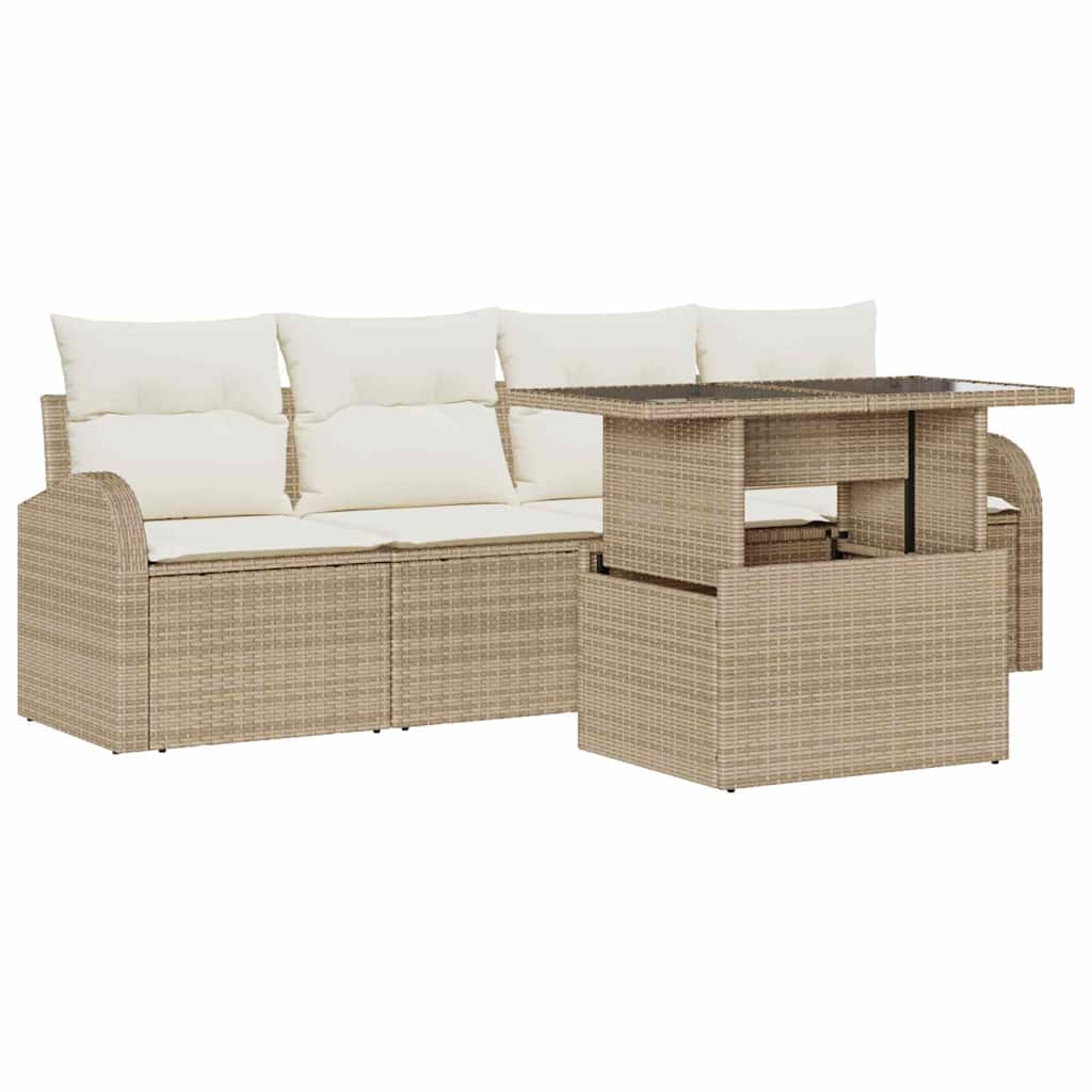 Tuin Sofa Set met kussen 5 pcs Beige Poly riet is nu te koop bij PeponiXL, paradijselijk wonen!