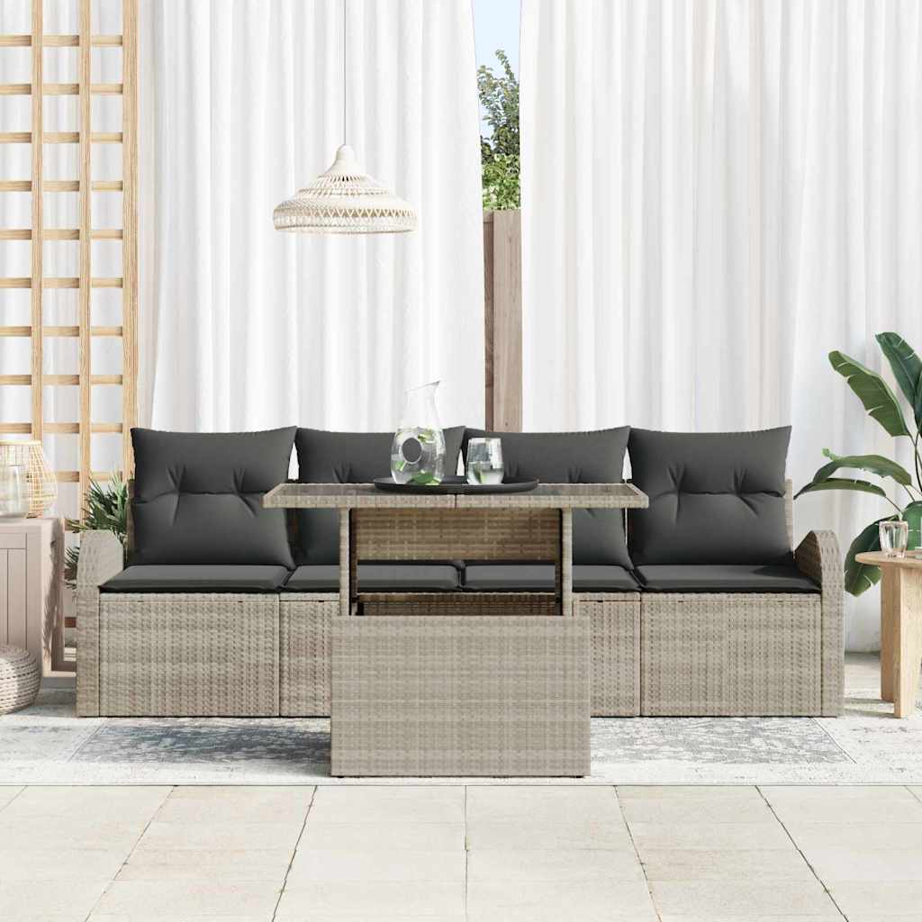 Tuin Sofa Set met kussen 5 pcs Lichtgrijs Poly riet is nu te koop bij PeponiXL, paradijselijk wonen!