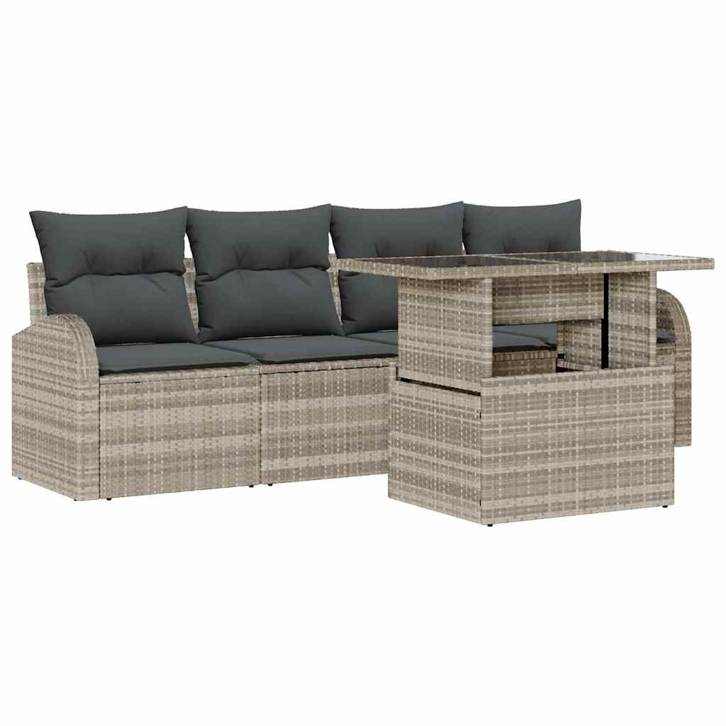 Tuin Sofa Set met kussen 5 pcs Lichtgrijs Poly riet is nu te koop bij PeponiXL, paradijselijk wonen!