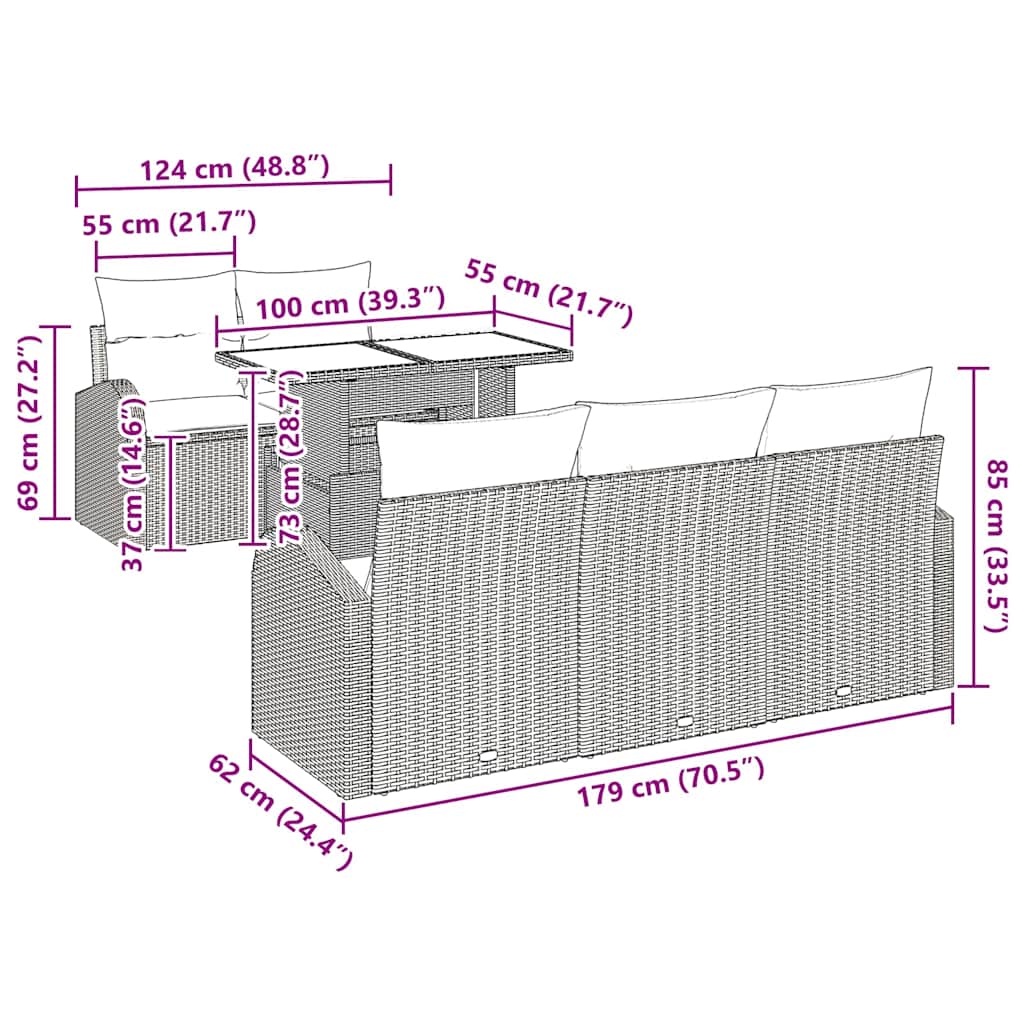 Tuin Sofa Set met kussen 6 pcs Zwart poly rattan is nu te koop bij PeponiXL, paradijselijk wonen!