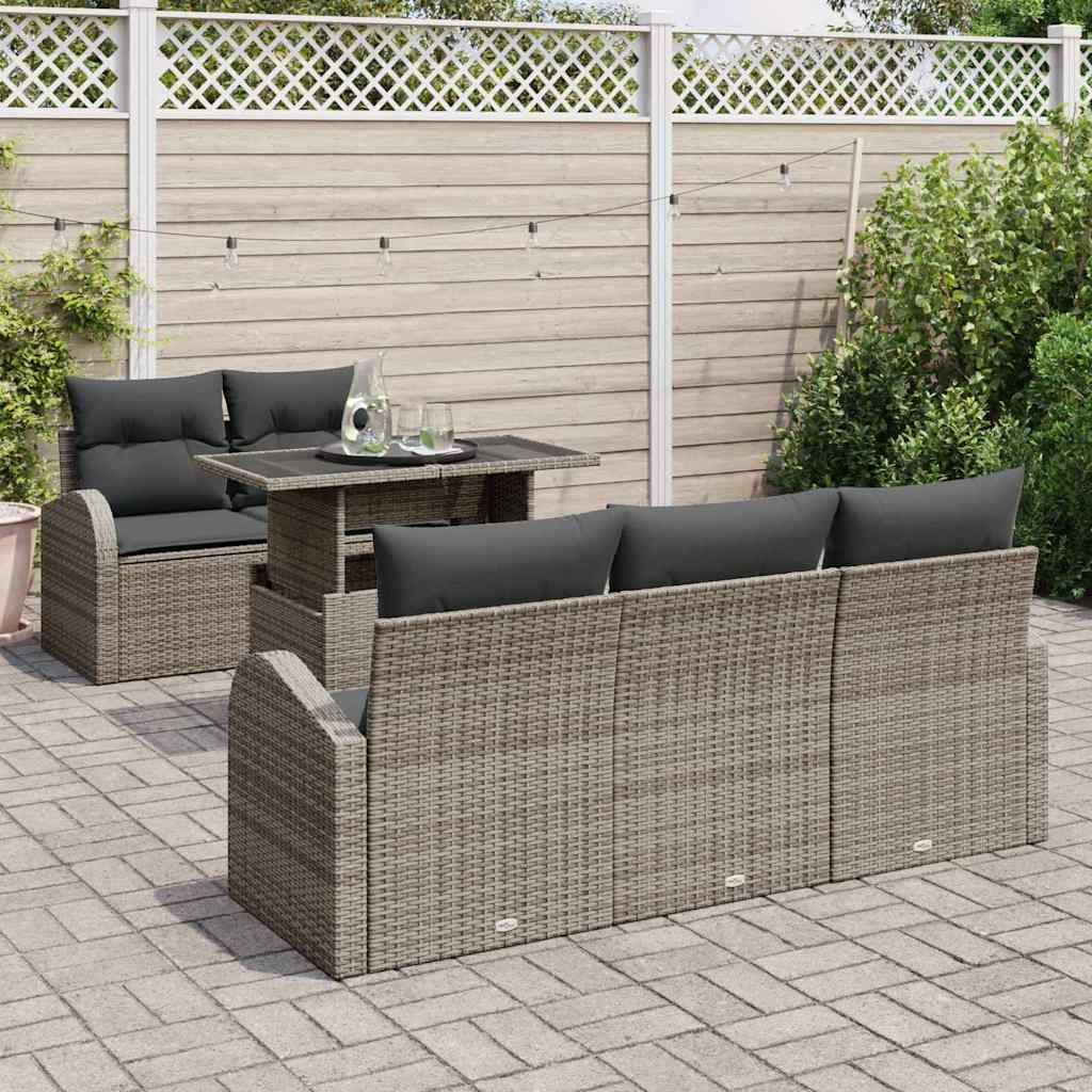 Tuin Sofa Set met kussen 6 pcs Grijs poly rattan is nu te koop bij PeponiXL, paradijselijk wonen!