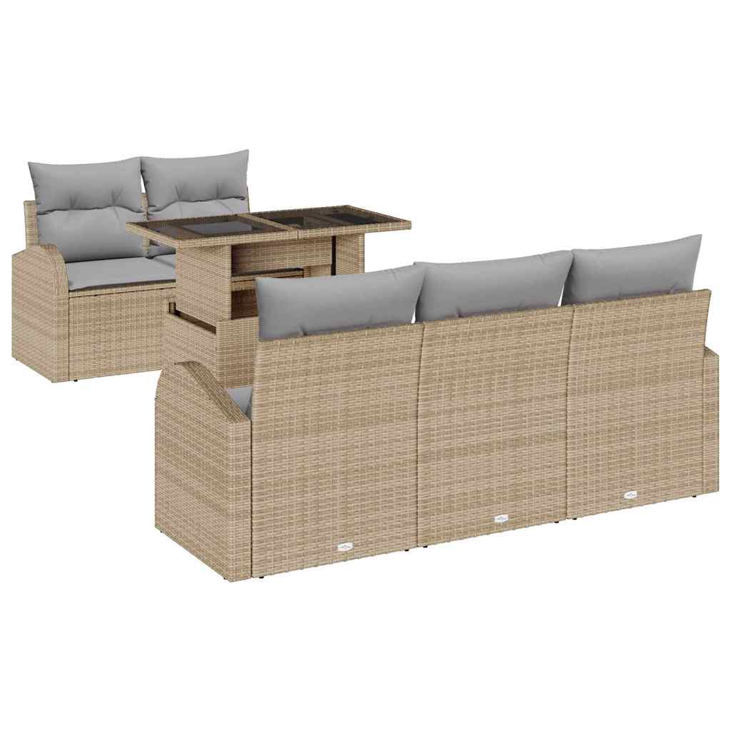 Tuin Sofa Set met kussen 6 pcs Beige poly rattan is nu te koop bij PeponiXL, paradijselijk wonen!