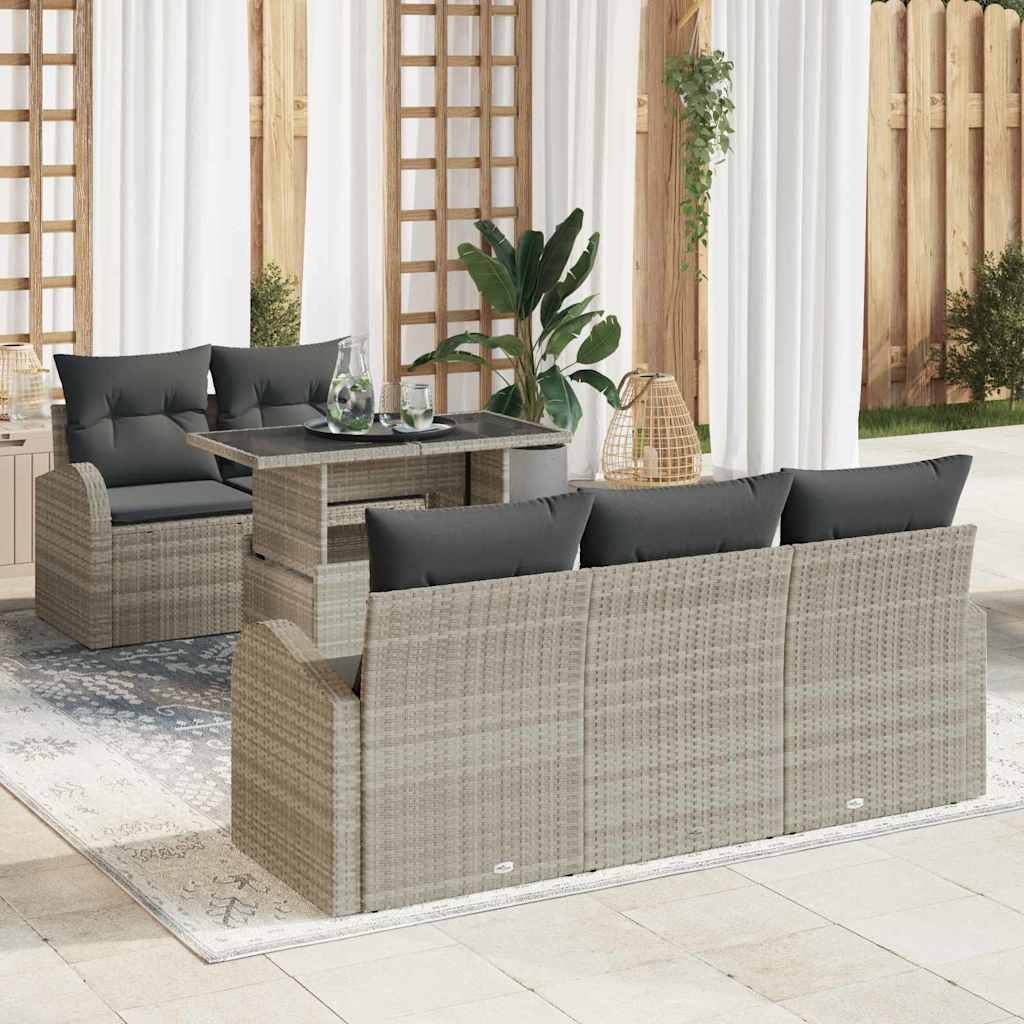 Tuin Sofa Set met kussen 6 pcs Lichtgrijs poly rattan is nu te koop bij PeponiXL, paradijselijk wonen!