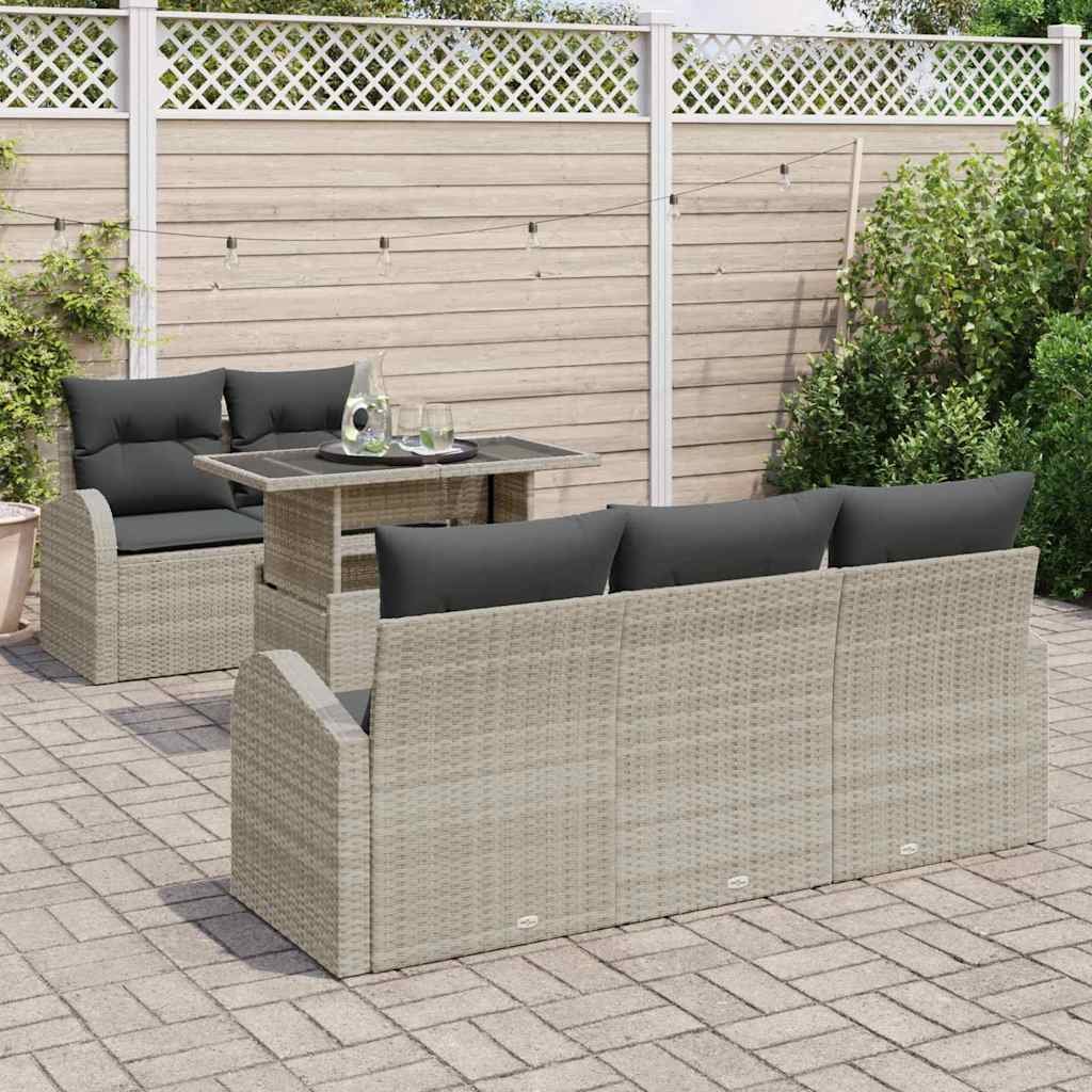 Tuin Sofa Set met kussen 6 pcs Lichtgrijs poly rattan is nu te koop bij PeponiXL, paradijselijk wonen!