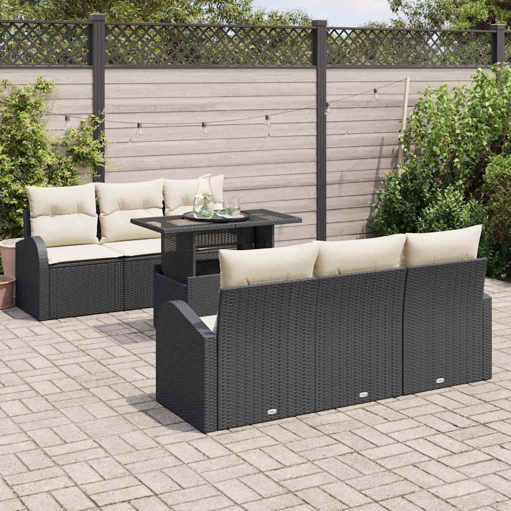 Tuin Sofa Set met kussen 7 pcs Zwart Poly riet is nu te koop bij PeponiXL, paradijselijk wonen!