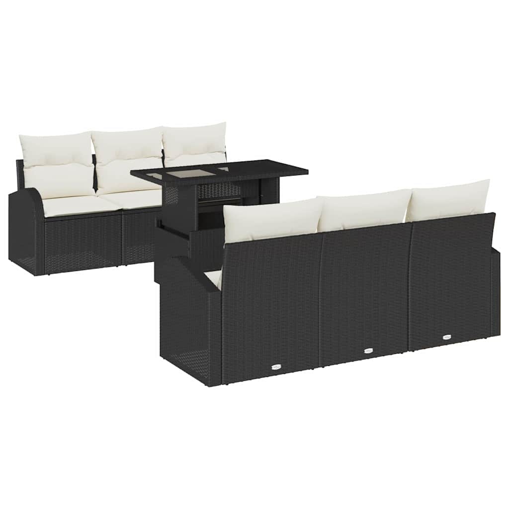 Tuin Sofa Set met kussen 7 pcs Zwart Poly riet is nu te koop bij PeponiXL, paradijselijk wonen!