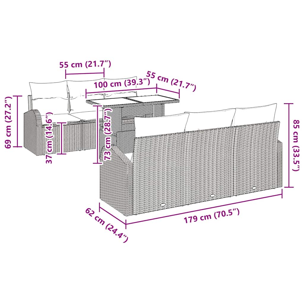 Tuin Sofa Set met kussen 7 pcs Zwart Poly riet is nu te koop bij PeponiXL, paradijselijk wonen!