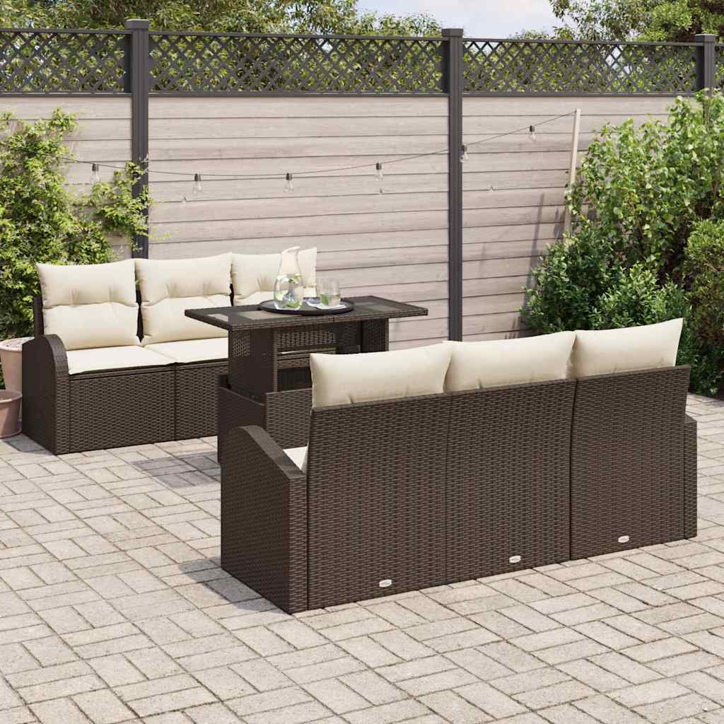 Tuin Sofa Set met kussen 7 pcs Bruin Poly riet is nu te koop bij PeponiXL, paradijselijk wonen!