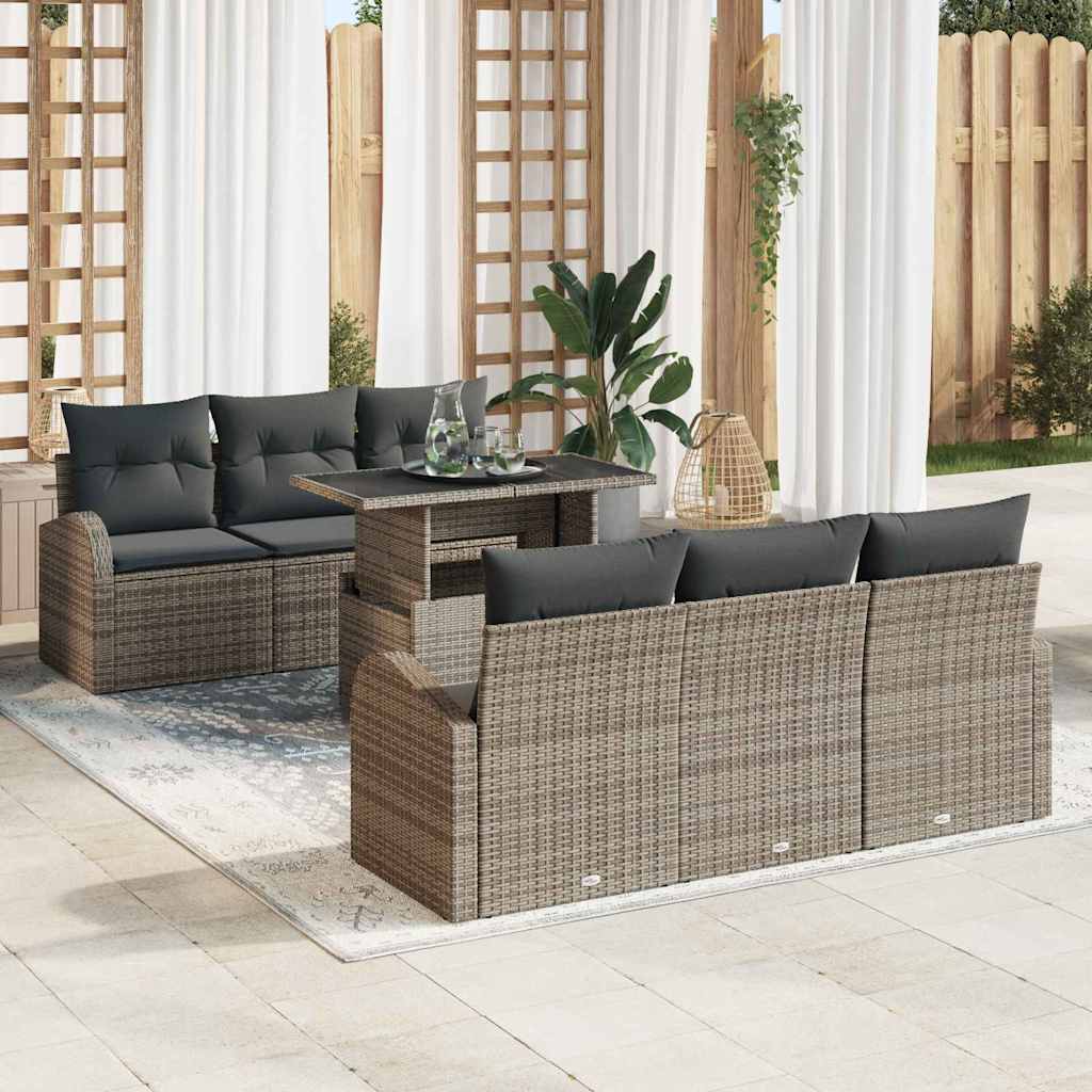 Tuin Sofa Set met kussen 7 pcs Grijs Poly riet is nu te koop bij PeponiXL, paradijselijk wonen!