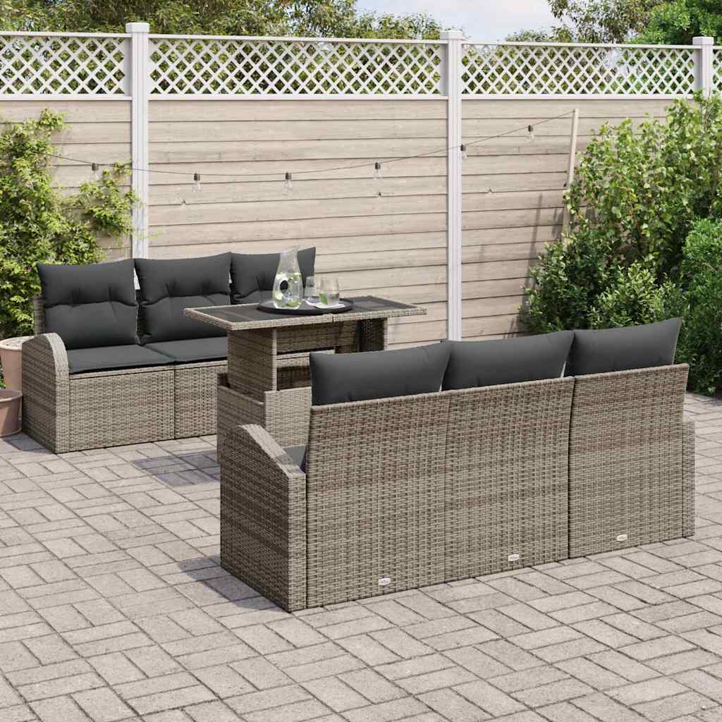 Tuin Sofa Set met kussen 7 pcs Grijs Poly riet is nu te koop bij PeponiXL, paradijselijk wonen!