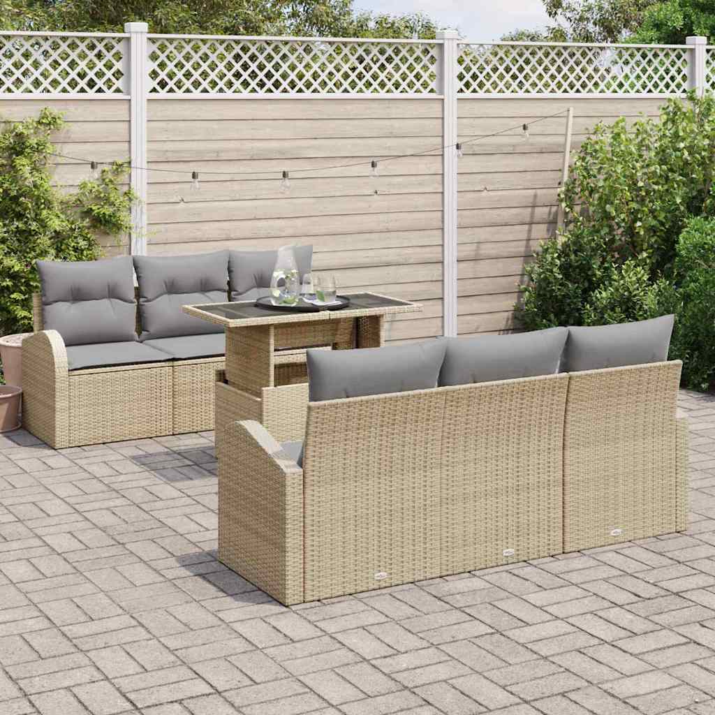 Tuin Sofa Set met kussen 7 pcs Beige Poly riet is nu te koop bij PeponiXL, paradijselijk wonen!