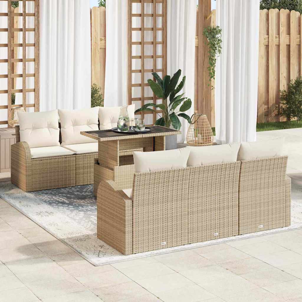 Tuin Sofa Set met kussen 7 pcs Beige Poly riet