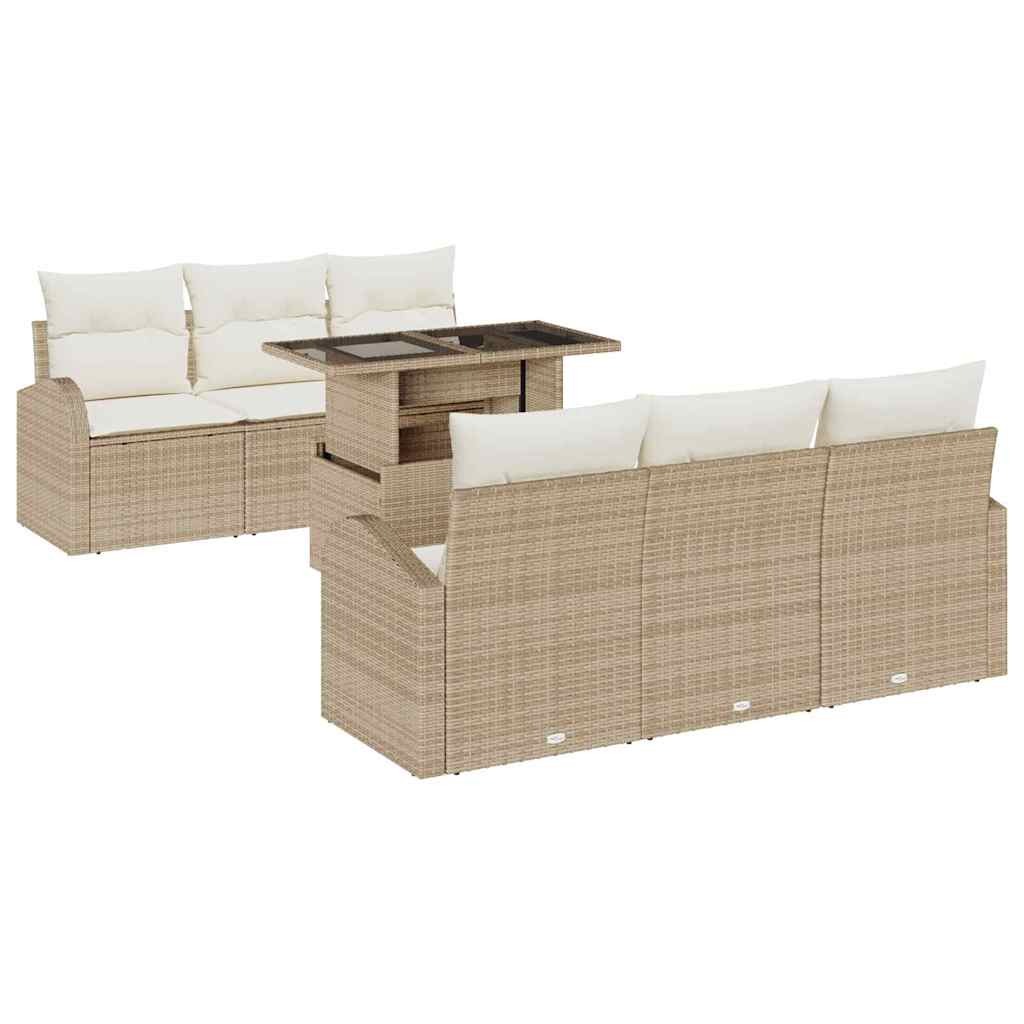 Tuin Sofa Set met kussen 7 pcs Beige Poly riet