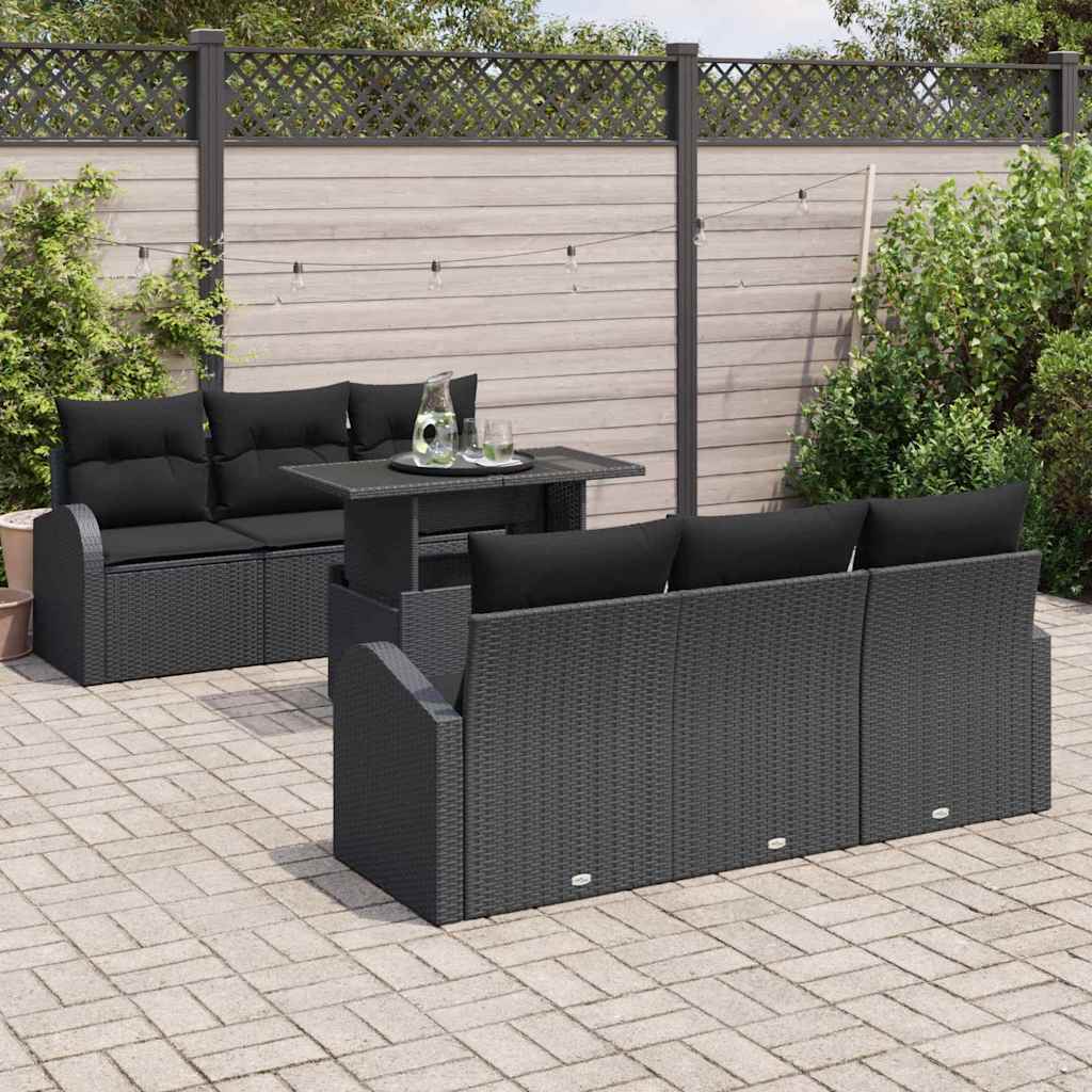 Tuin Sofa Set met kussen 7 pcs Zwart Poly riet is nu te koop bij PeponiXL, paradijselijk wonen!