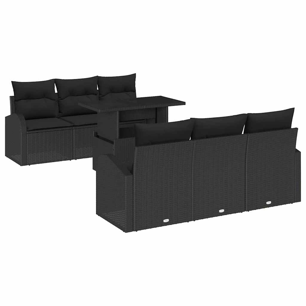 Tuin Sofa Set met kussen 7 pcs Zwart Poly riet is nu te koop bij PeponiXL, paradijselijk wonen!