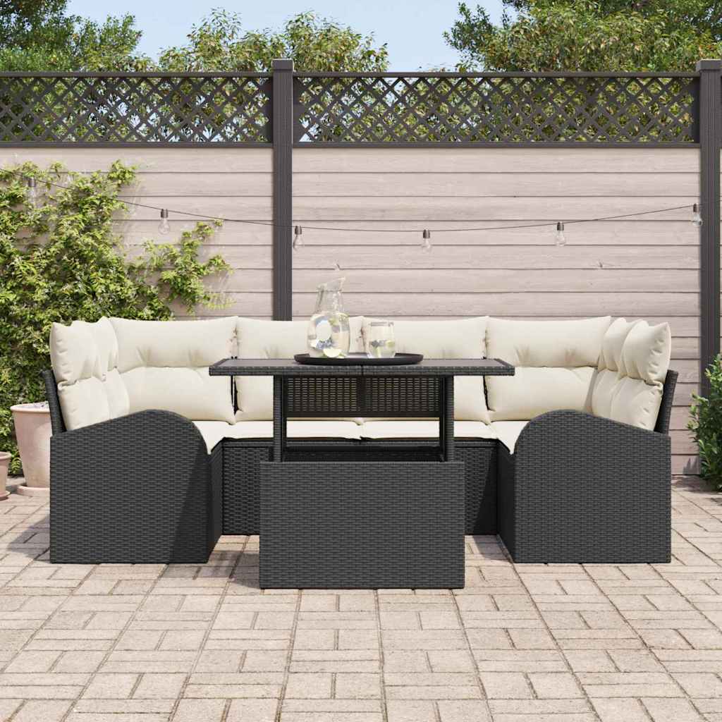 Tuin Sofa Set met kussen 7 pcs Zwart Poly riet is nu te koop bij PeponiXL, paradijselijk wonen!