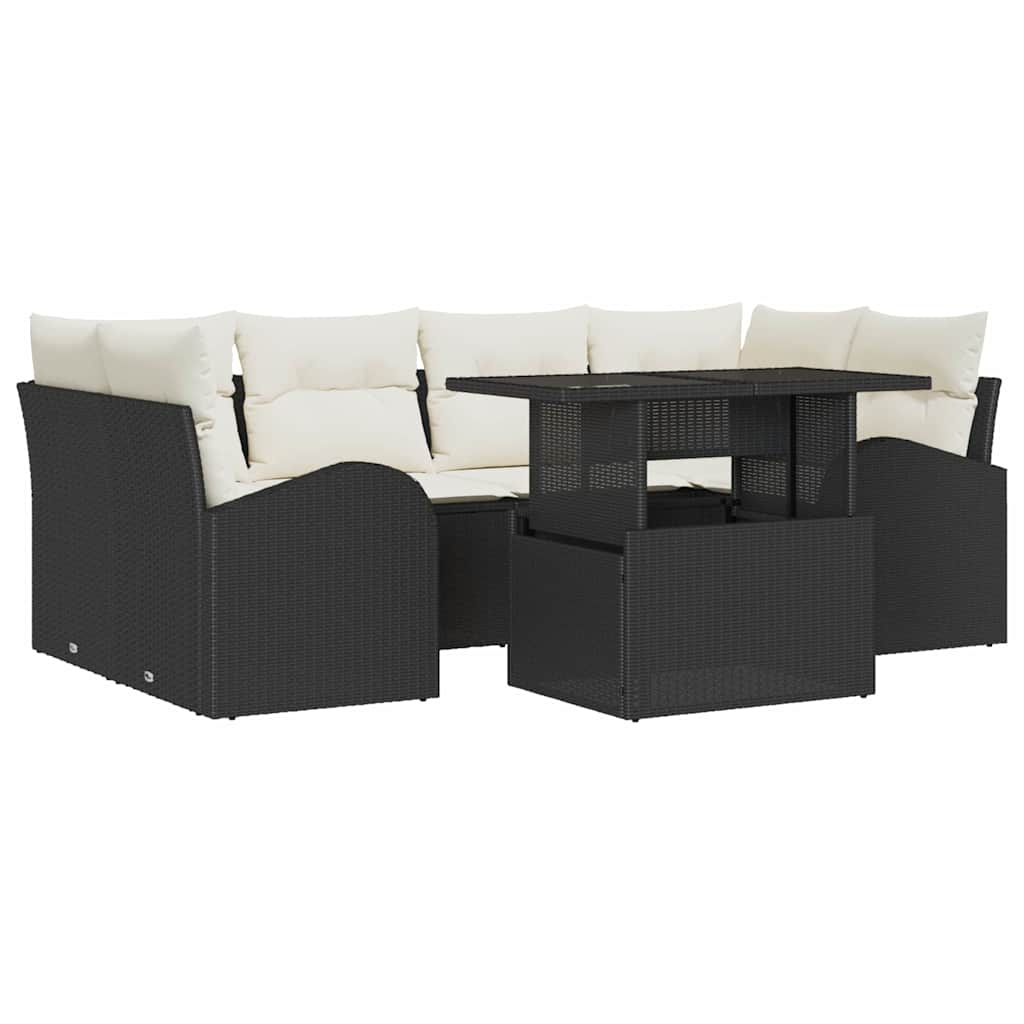 Tuin Sofa Set met kussen 7 pcs Zwart Poly riet is nu te koop bij PeponiXL, paradijselijk wonen!
