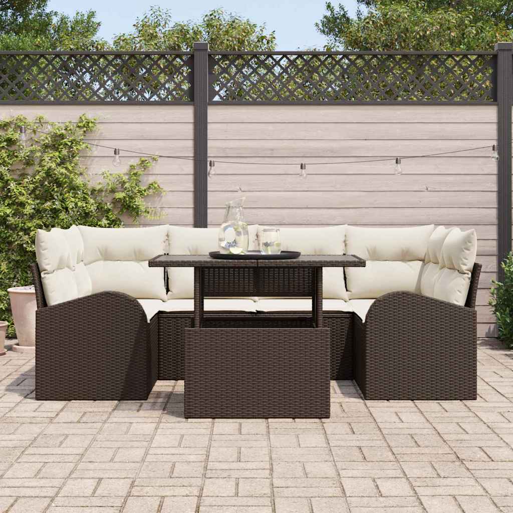 Tuin Sofa Set met kussen 7 pcs Bruin Poly riet is nu te koop bij PeponiXL, paradijselijk wonen!