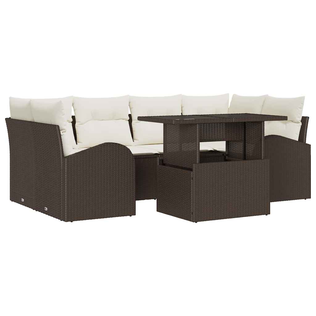 Tuin Sofa Set met kussen 7 pcs Bruin Poly riet is nu te koop bij PeponiXL, paradijselijk wonen!