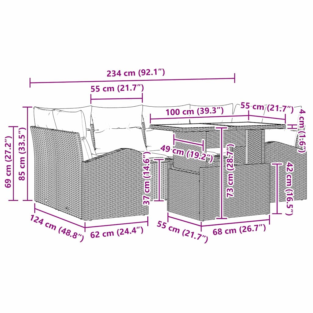 Tuin Sofa Set met kussen 7 pcs Bruin Poly riet is nu te koop bij PeponiXL, paradijselijk wonen!