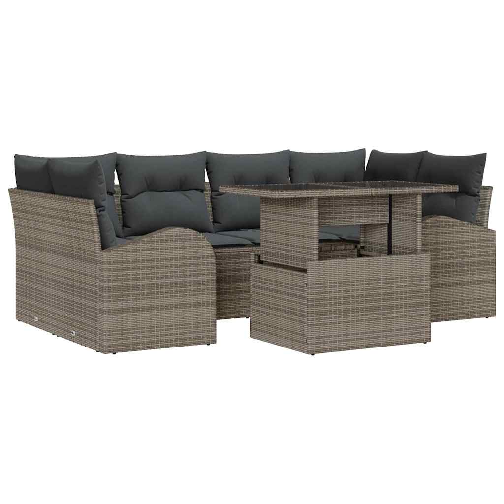 Tuin Sofa Set met kussen 7 pcs Grijs Poly riet is nu te koop bij PeponiXL, paradijselijk wonen!