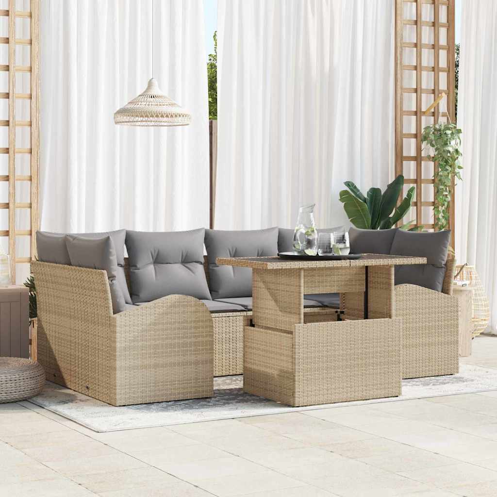 Tuin Sofa Set met kussen 7 pcs Beige Poly riet is nu te koop bij PeponiXL, paradijselijk wonen!