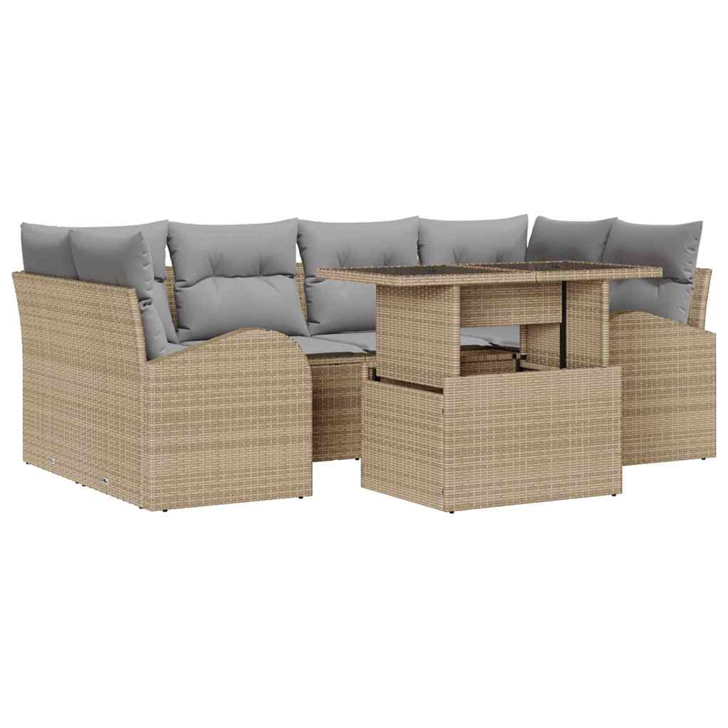 Tuin Sofa Set met kussen 7 pcs Beige Poly riet is nu te koop bij PeponiXL, paradijselijk wonen!