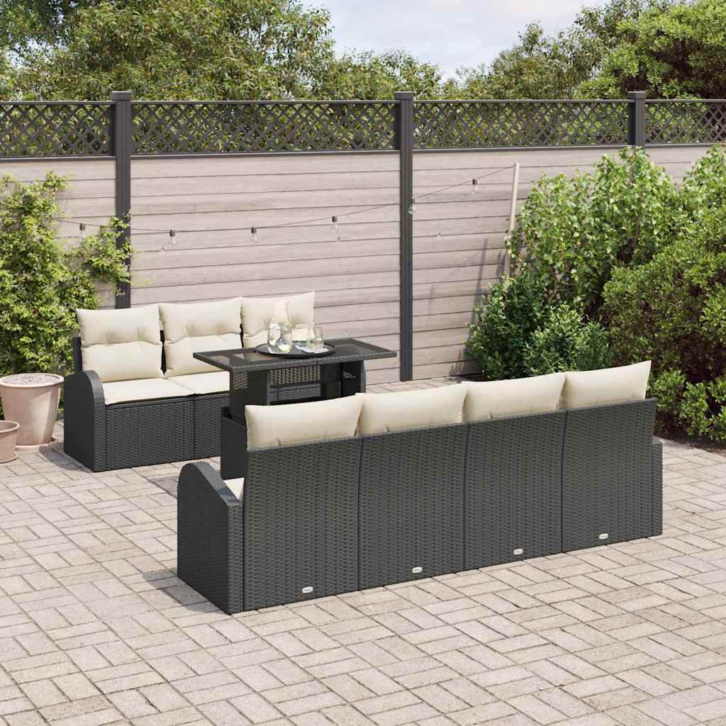 Tuin Sofa Set met kussen 8 pcs Zwart Poly riet is nu te koop bij PeponiXL, paradijselijk wonen!