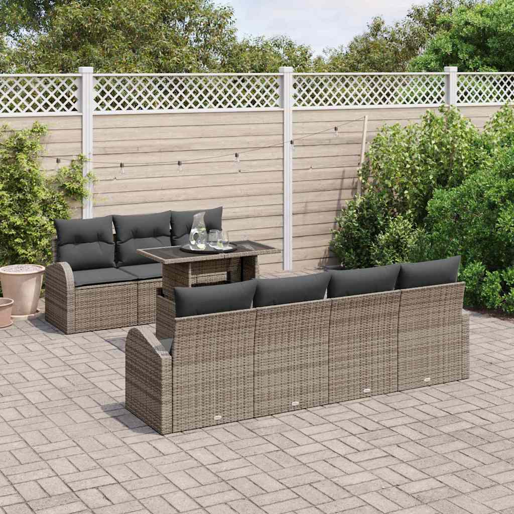 Tuin Sofa Set met kussen 8 pcs Grijs Poly riet is nu te koop bij PeponiXL, paradijselijk wonen!