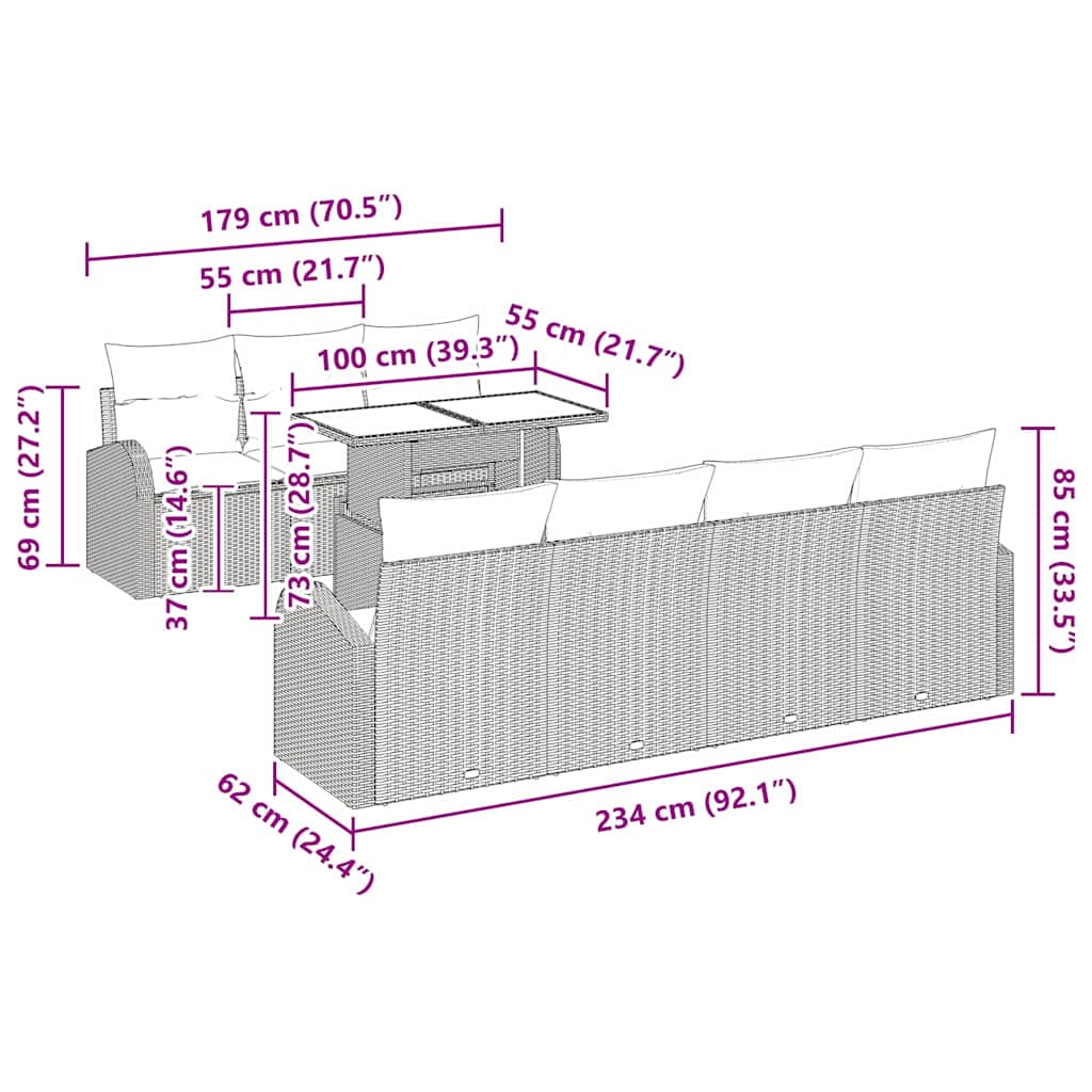 Tuin Sofa Set met kussen 8 pcs Beige Poly riet is nu te koop bij PeponiXL, paradijselijk wonen!
