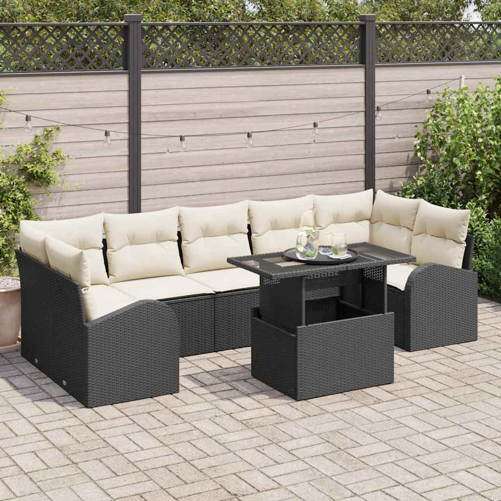 Tuin Sofa Set met kussen 8 pcs Zwart Poly riet is nu te koop bij PeponiXL, paradijselijk wonen!