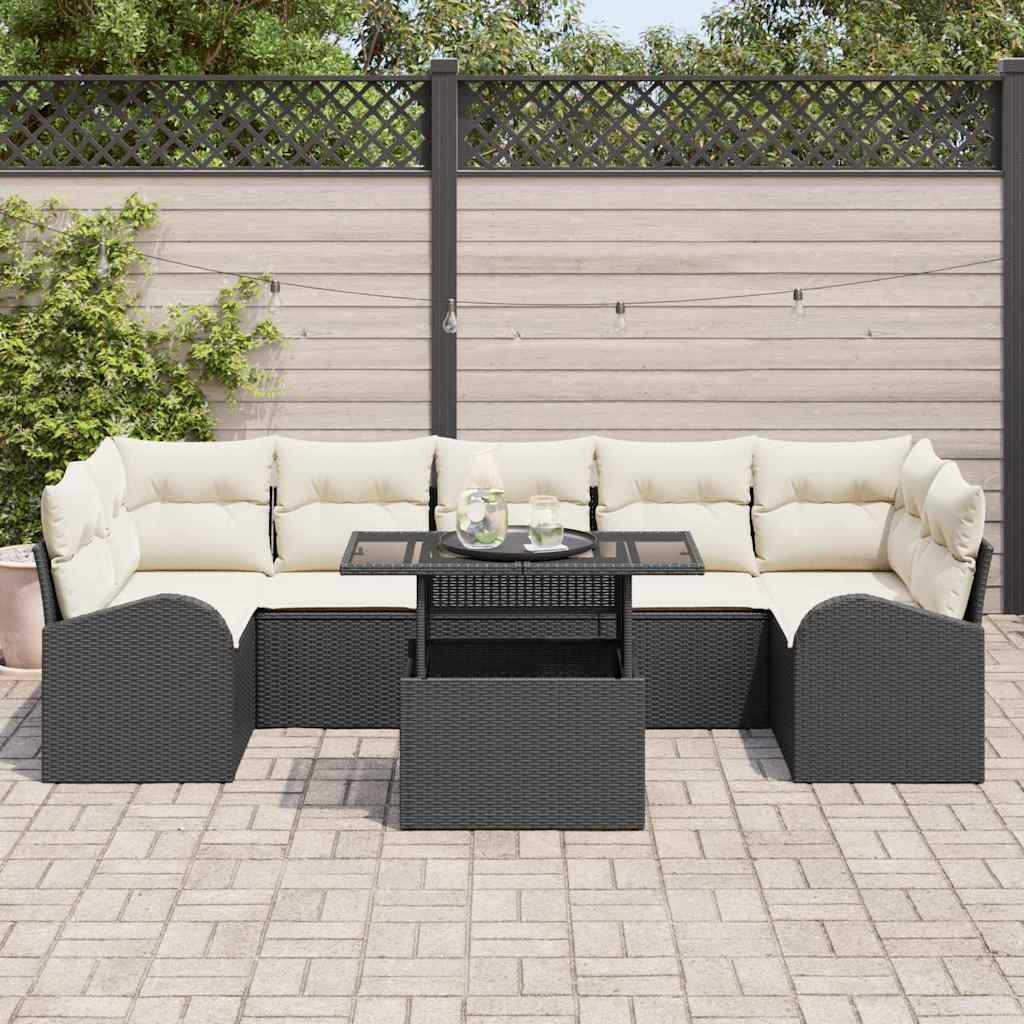 Tuin Sofa Set met kussen 8 pcs Zwart Poly riet is nu te koop bij PeponiXL, paradijselijk wonen!