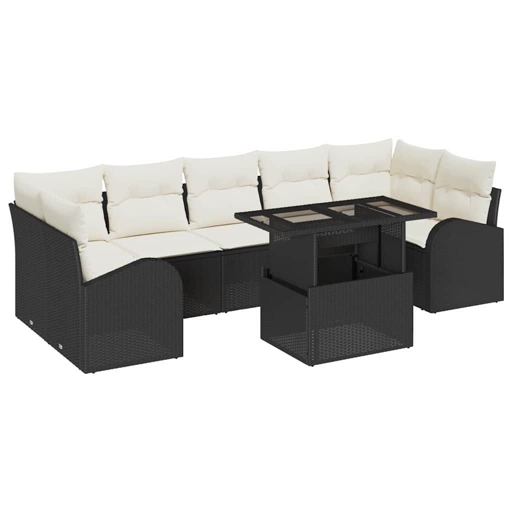 Tuin Sofa Set met kussen 8 pcs Zwart Poly riet is nu te koop bij PeponiXL, paradijselijk wonen!