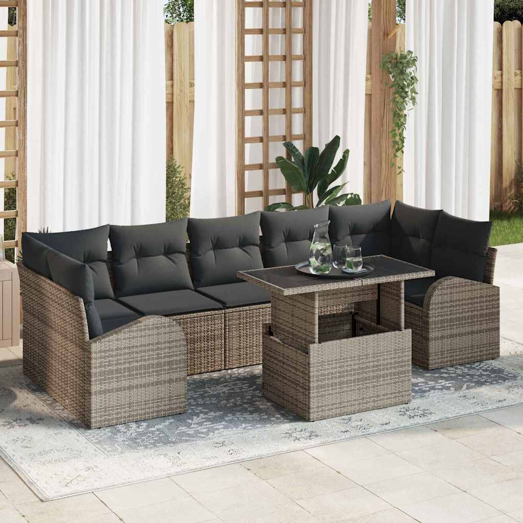 Tuin Sofa Set met kussen 8 pcs Grijs Poly riet is nu te koop bij PeponiXL, paradijselijk wonen!