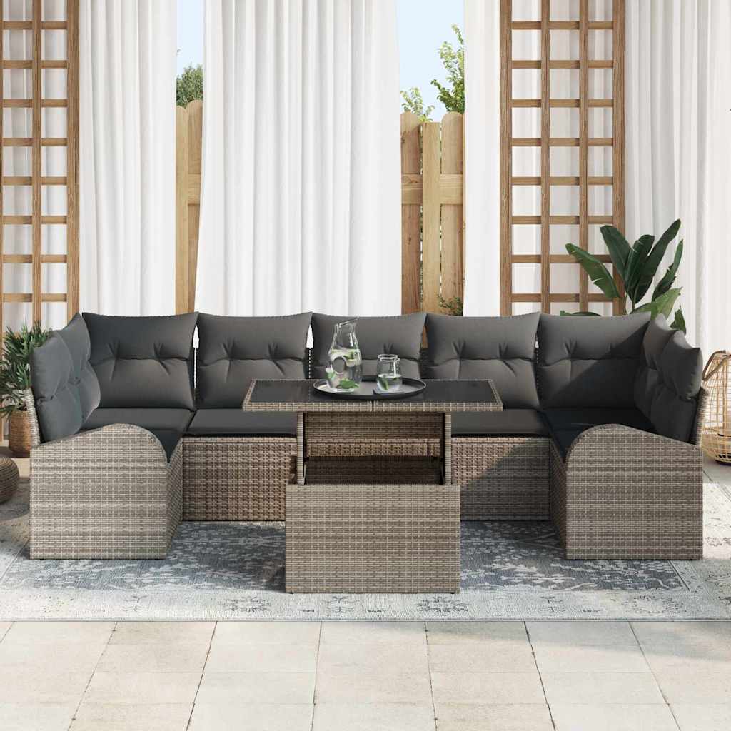 Tuin Sofa Set met kussen 8 pcs Grijs Poly riet is nu te koop bij PeponiXL, paradijselijk wonen!
