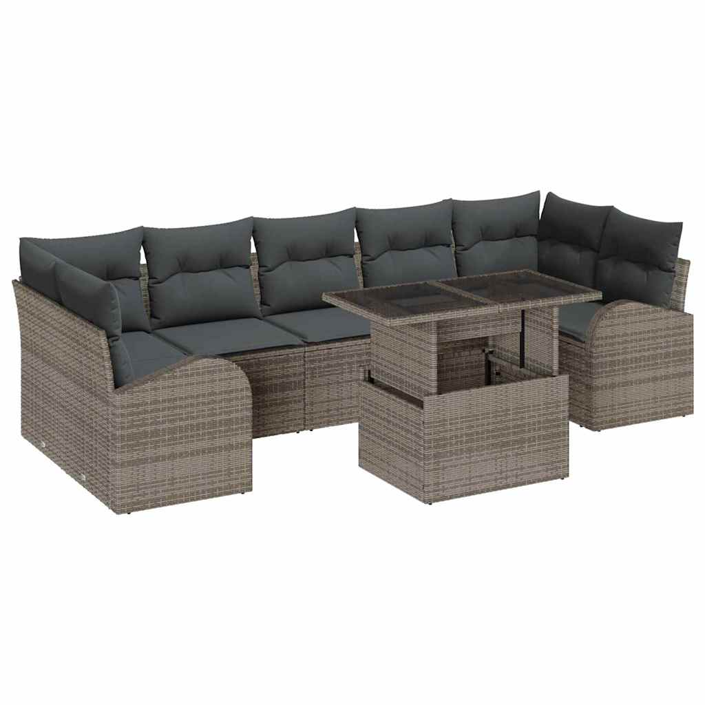 Tuin Sofa Set met kussen 8 pcs Grijs Poly riet is nu te koop bij PeponiXL, paradijselijk wonen!