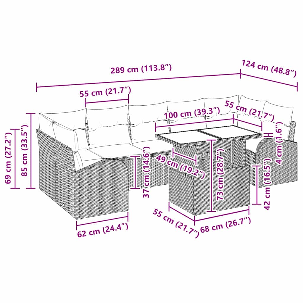 Tuin Sofa Set met kussen 8 pcs Grijs Poly riet is nu te koop bij PeponiXL, paradijselijk wonen!