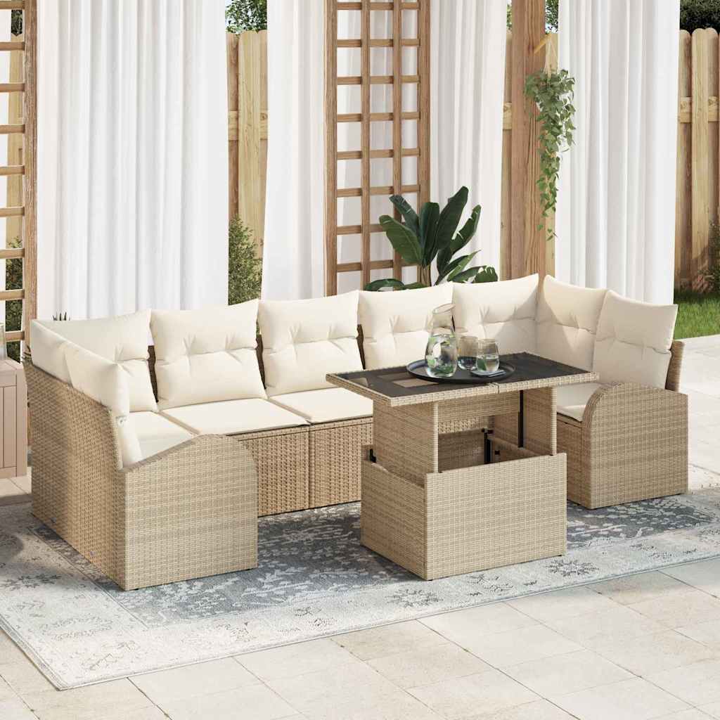 Tuin Sofa Set met kussen 8 pcs Beige Poly riet is nu te koop bij PeponiXL, paradijselijk wonen!