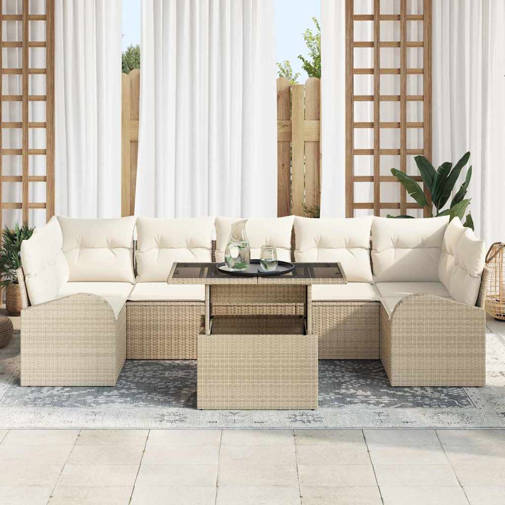 Tuin Sofa Set met kussen 8 pcs Beige Poly riet is nu te koop bij PeponiXL, paradijselijk wonen!