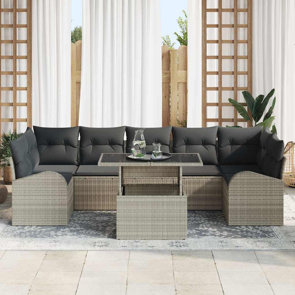 Tuin Sofa Set met kussen 8 pcs Lichtgrijs Poly riet is nu te koop bij PeponiXL, paradijselijk wonen!