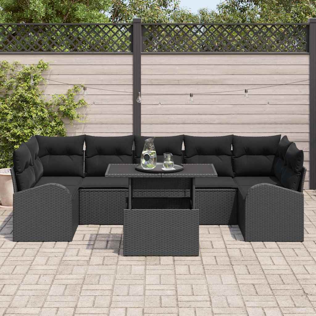 Tuin Sofa Set met kussen 8 pcs Zwart Poly riet is nu te koop bij PeponiXL, paradijselijk wonen!