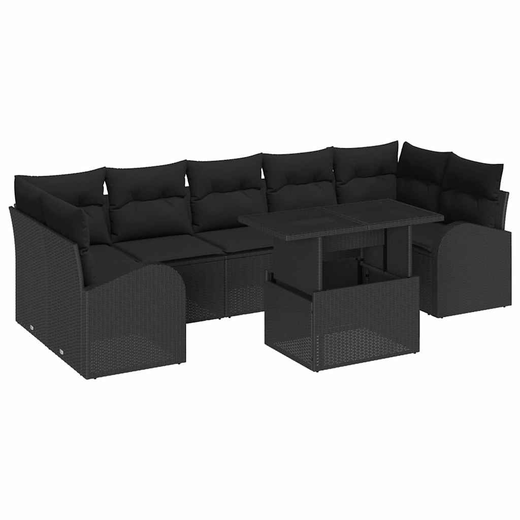 Tuin Sofa Set met kussen 8 pcs Zwart Poly riet is nu te koop bij PeponiXL, paradijselijk wonen!