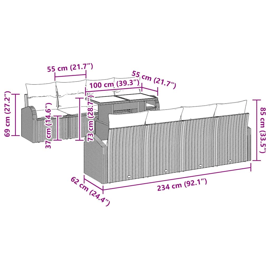 Tuin Sofa Set met kussen 7 pcs Zwart Poly riet is nu te koop bij PeponiXL, paradijselijk wonen!